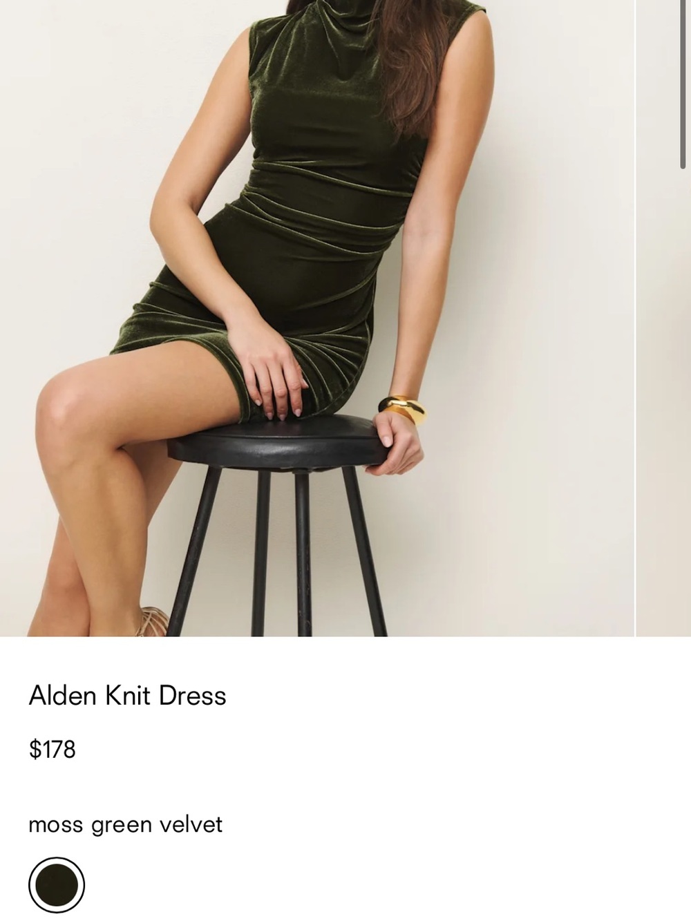 Reformation Alden Sleeveless Velvet Mini Dress in Moss Green